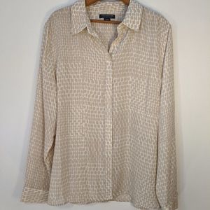 Covington Cream + White Print Button Up L/S sz XL